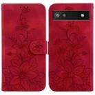 For Google Pixel 6a Lily Embossed Leather Phone Case(Red) - 1