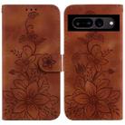 For Google Pixel 7 Pro Lily Embossed Leather Phone Case(Brown) - 1