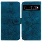 For Google Pixel 7 Pro Lily Embossed Leather Phone Case(Dark Blue) - 1