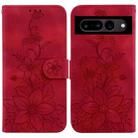 For Google Pixel 7 Pro Lily Embossed Leather Phone Case(Red) - 1