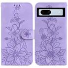 For Google Pixel 7a Lily Embossed Leather Phone Case(Purple) - 1