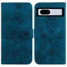 For Google Pixel 7a Lily Embossed Leather Phone Case(Dark Blue) - 1