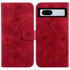 For Google Pixel 7a Lily Embossed Leather Phone Case(Red) - 1