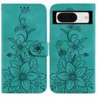 For Google Pixel 8 Lily Embossed Leather Phone Case(Green) - 1