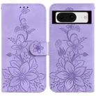 For Google Pixel 8 Lily Embossed Leather Phone Case(Purple) - 1