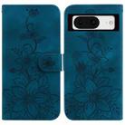 For Google Pixel 8 Lily Embossed Leather Phone Case(Dark Blue) - 1