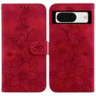 For Google Pixel 8 Lily Embossed Leather Phone Case(Red) - 1