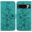 For Google Pixel 8 Pro Lily Embossed Leather Phone Case(Green) - 1