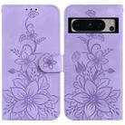 For Google Pixel 8 Pro Lily Embossed Leather Phone Case(Purple) - 1