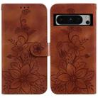 For Google Pixel 8 Pro Lily Embossed Leather Phone Case(Brown) - 1