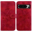 For Google Pixel 8 Pro Lily Embossed Leather Phone Case(Red) - 1