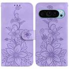 For Google Pixel 9 Pro Lily Embossed Leather Phone Case(Purple) - 1