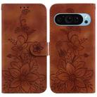 For Google Pixel 9 Pro Lily Embossed Leather Phone Case(Brown) - 1