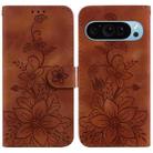 For Google Pixel 9 Lily Embossed Leather Phone Case(Brown) - 1