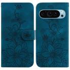 For Google Pixel 9 Lily Embossed Leather Phone Case(Dark Blue) - 1