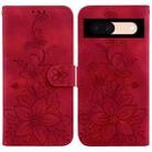 For Google Pixel 8a Lily Embossed Leather Phone Case(Red) - 1