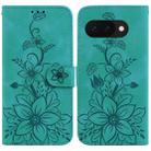 For Google Pixel 9a Lily Embossed Leather Phone Case(Green) - 1