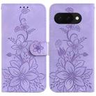 For Google Pixel 9a Lily Embossed Leather Phone Case(Purple) - 1