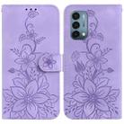 For OnePlus Nord N200 5G Lily Embossed Leather Phone Case(Purple) - 1