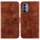 For OnePlus Nord N200 5G Lily Embossed Leather Phone Case(Brown) - 1