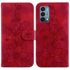 For OnePlus Nord N200 5G Lily Embossed Leather Phone Case(Red) - 1