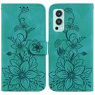 For OnePlus Nord 2 5G Lily Embossed Leather Phone Case(Green) - 1