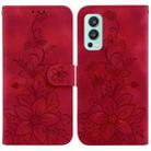 For OnePlus Nord 2 5G Lily Embossed Leather Phone Case(Red) - 1