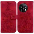 For OnePlus 11 Lily Embossed Leather Phone Case(Red) - 1