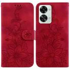 For OnePlus Nord 2T Lily Embossed Leather Phone Case(Red) - 1