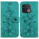 For OnePlus 10 Pro 5G Lily Embossed Leather Phone Case(Green) - 1