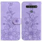 For LG K61 Lily Embossed Leather Phone Case(Purple) - 1