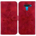 For LG K50 / Q60 Lily Embossed Leather Phone Case(Red) - 1