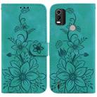 For Nokia C21 Plus Lily Embossed Leather Phone Case(Green) - 1