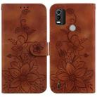 For Nokia C21 Plus Lily Embossed Leather Phone Case(Brown) - 1