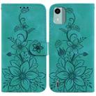 For Nokia C12 Lily Embossed Leather Phone Case(Green) - 1