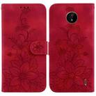 For Nokia C20 / C10 Lily Embossed Leather Phone Case(Red) - 1