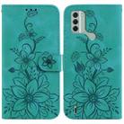 For Nokia C31 Lily Embossed Leather Phone Case(Green) - 1