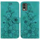 For Nokia C32 Lily Embossed Leather Phone Case(Green) - 1