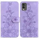 For Nokia C32 Lily Embossed Leather Phone Case(Purple) - 1