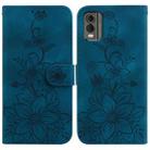 For Nokia C32 Lily Embossed Leather Phone Case(Dark Blue) - 1