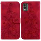 For Nokia C32 Lily Embossed Leather Phone Case(Red) - 1