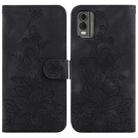 For Nokia C32 Lily Embossed Leather Phone Case(Black) - 1