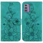 For Nokia G42 Lily Embossed Leather Phone Case(Green) - 1