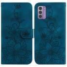 For Nokia G42 Lily Embossed Leather Phone Case(Dark Blue) - 1