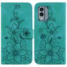 For Nokia X30 Lily Embossed Leather Phone Case(Green) - 1