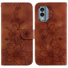For Nokia X30 Lily Embossed Leather Phone Case(Brown) - 1