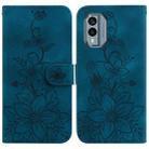 For Nokia X30 Lily Embossed Leather Phone Case(Dark Blue) - 1