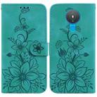 For Nokia 1.4 Lily Embossed Leather Phone Case(Green) - 1