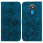 For Nokia 1.4 Lily Embossed Leather Phone Case(Dark Blue) - 1