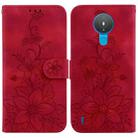 For Nokia 1.4 Lily Embossed Leather Phone Case(Red) - 1